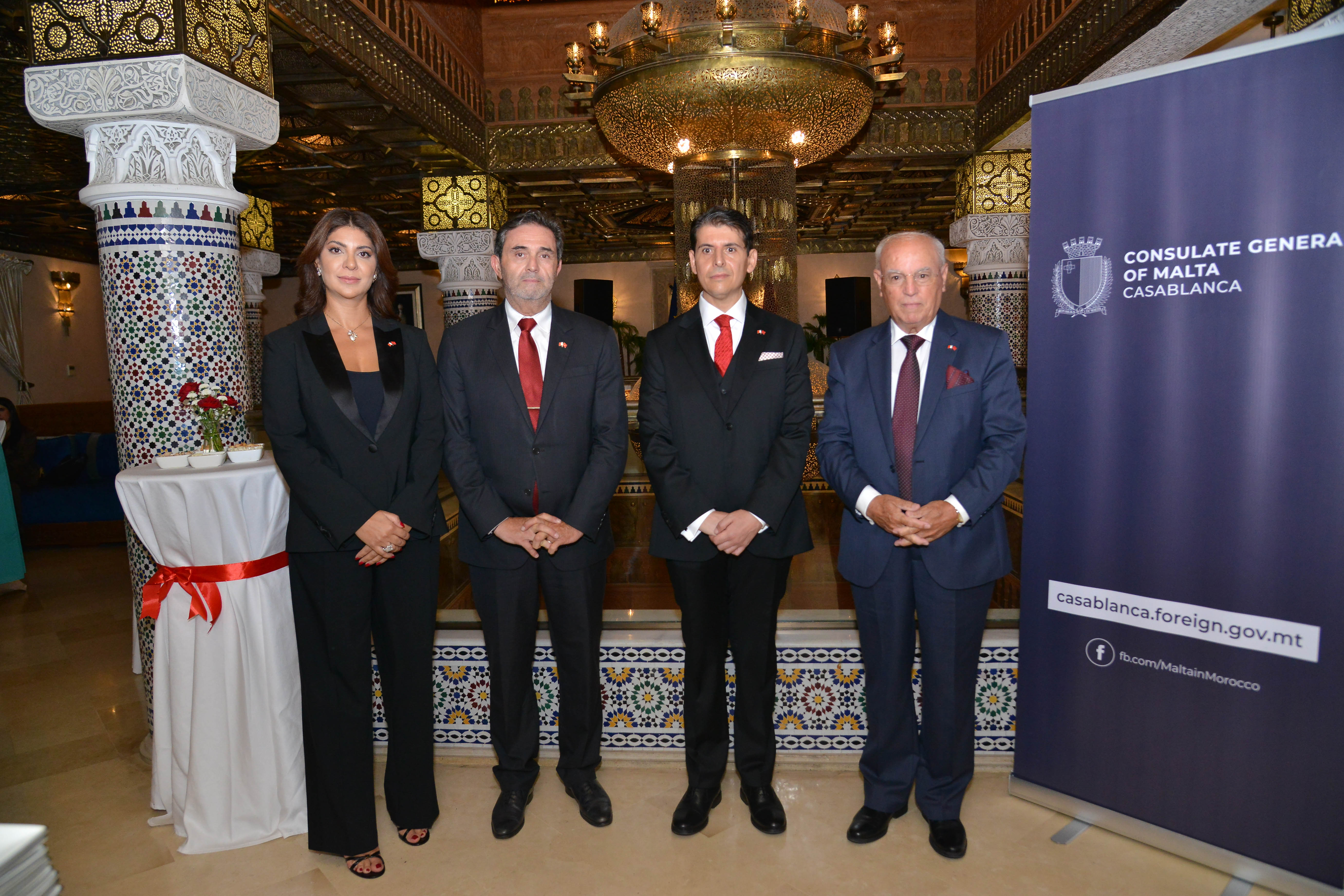 Photo from right to left: Non-Resident Ambassador H.E. Paul Mifsud, Consul General Mr Ivan Vassallo and Honorary Consul for Rabat Mr Madih and his spouse.