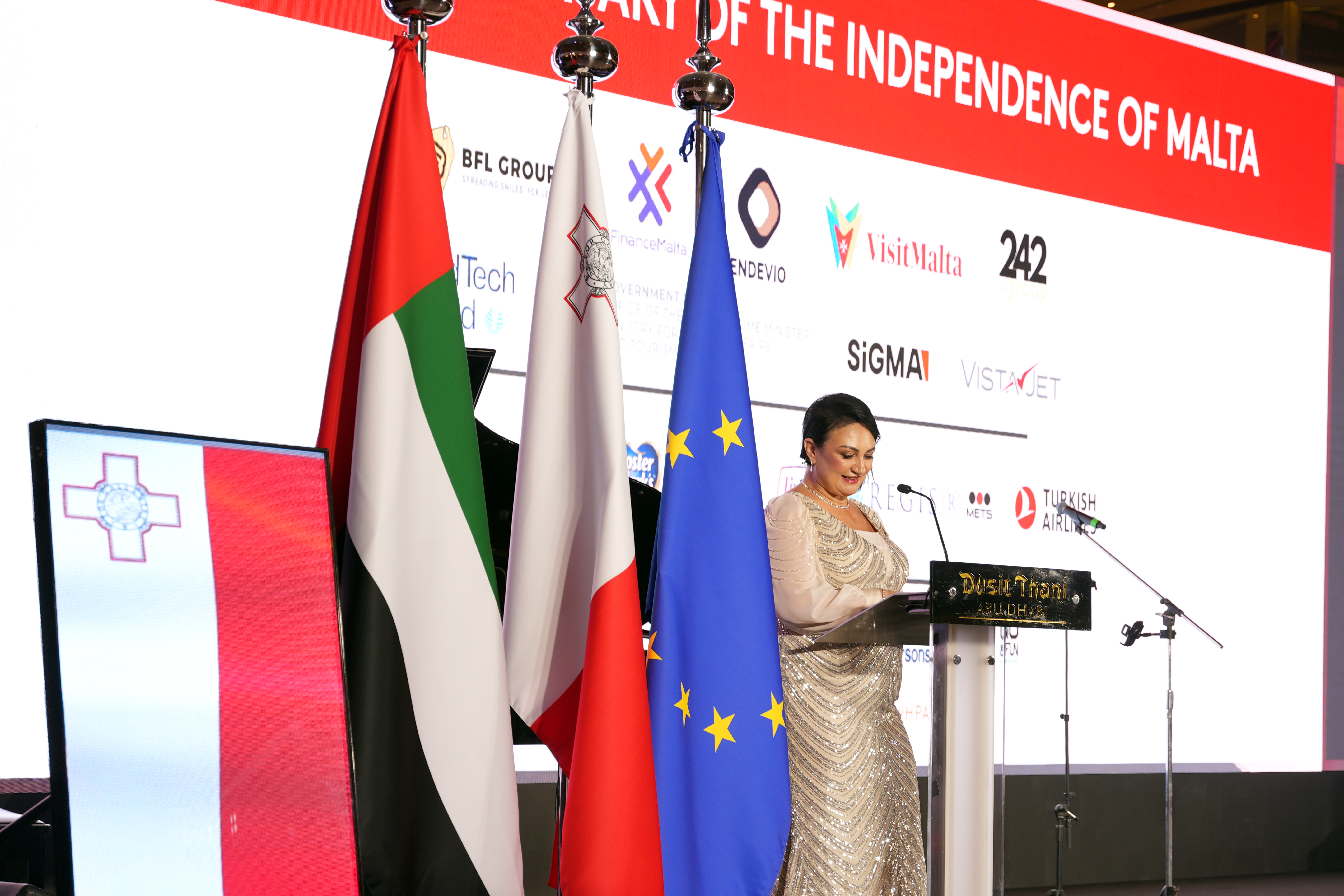 H.E. Maria Camilleri Calleja delivering address during Malta Day 2025 in Abu Dhabi