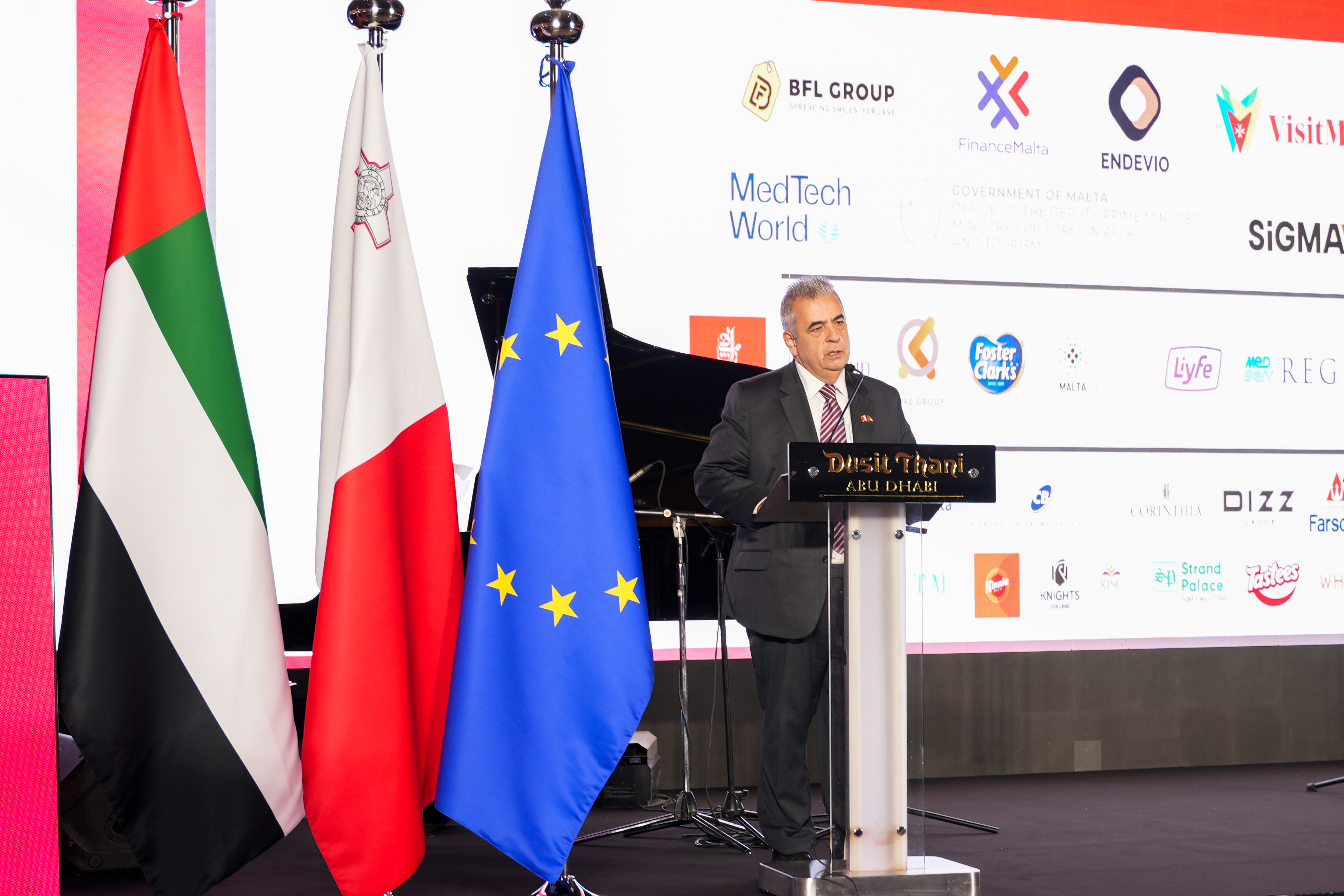 The Hon. Michael Falzon delivering address during Malta Day 2025 in Abu Dhabi