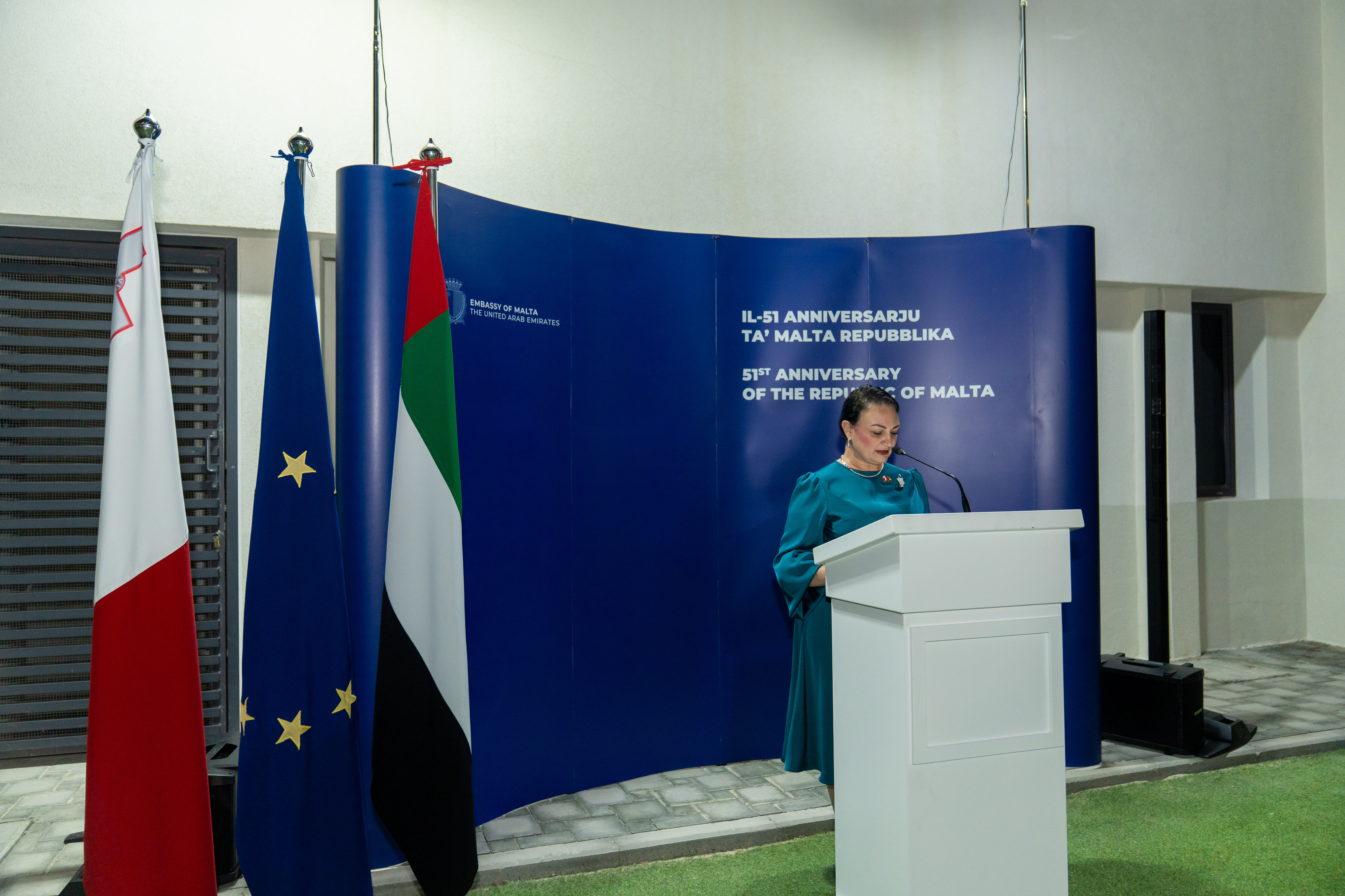 Ambassador Maria Camilleri Calleja delivering her address at Republic Day 2025 event in the UAE
