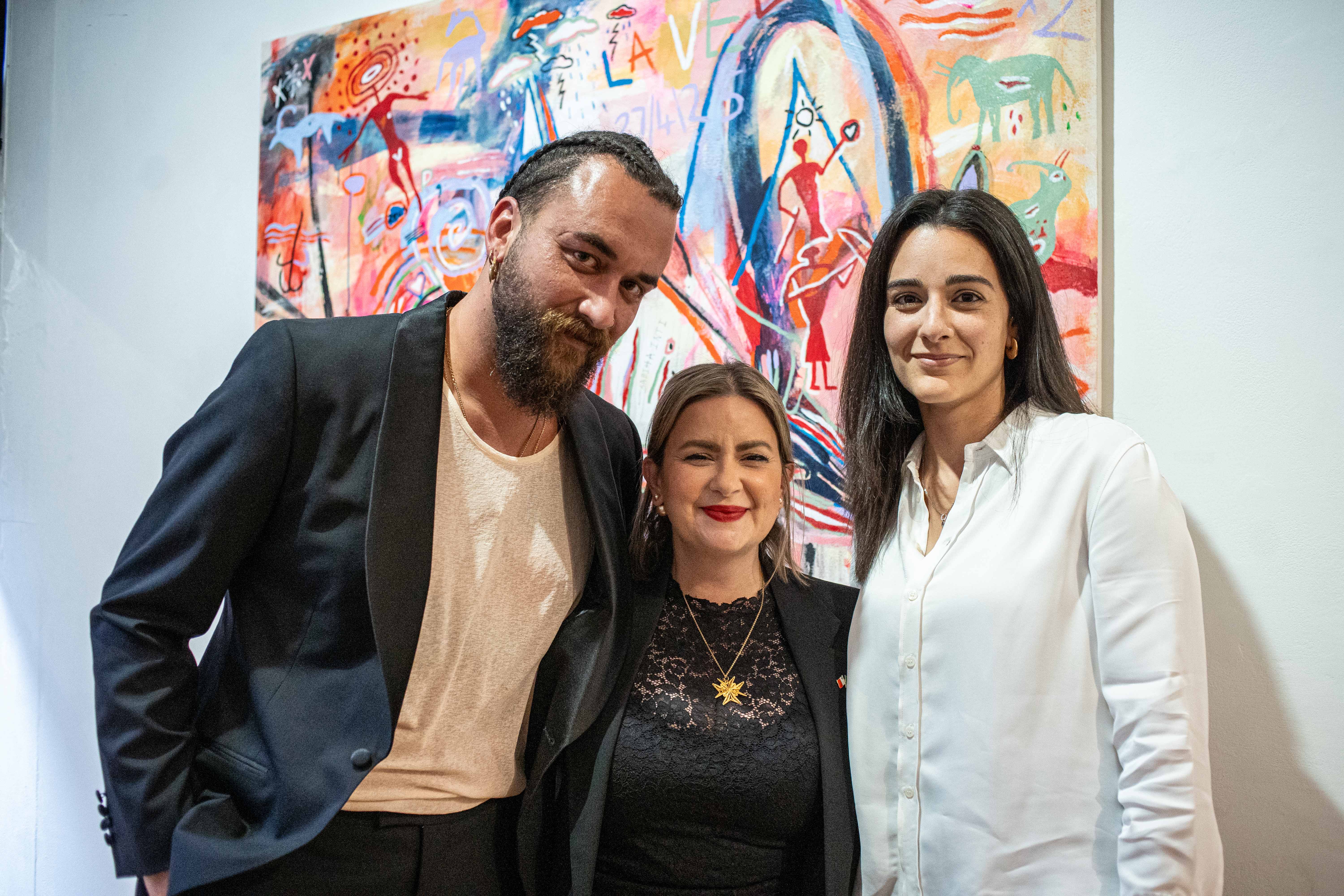 Left to right are the artist, Gabriel Buttigieg, the Deputy Head of Mission Mariel Sacco and the curator AnneMarie Saliba.